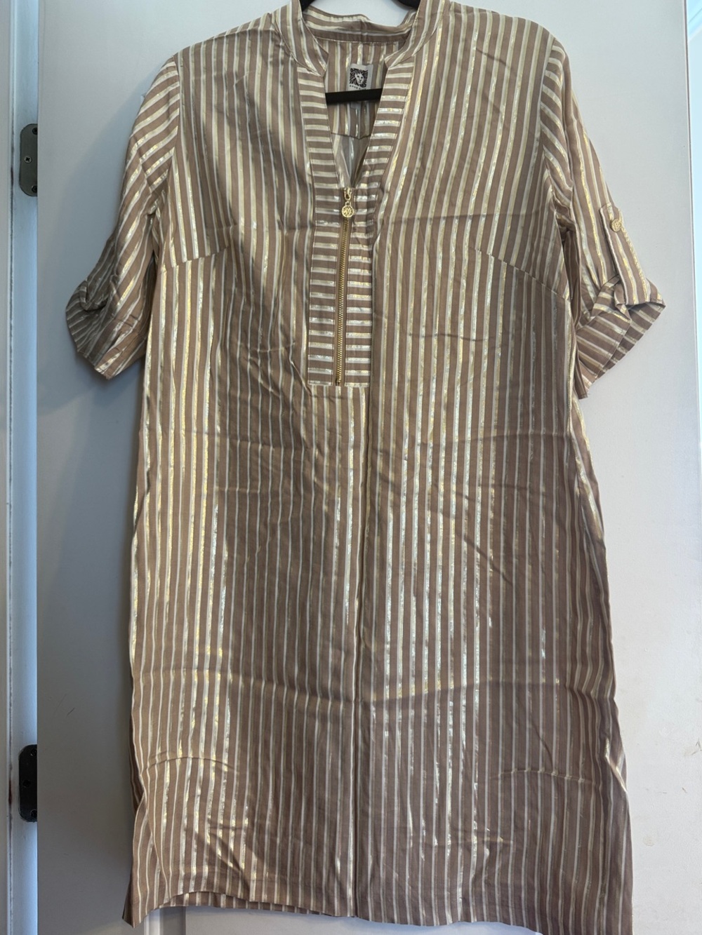 Anne Klein Beige and Gold Striped  Tunic Shirt dress